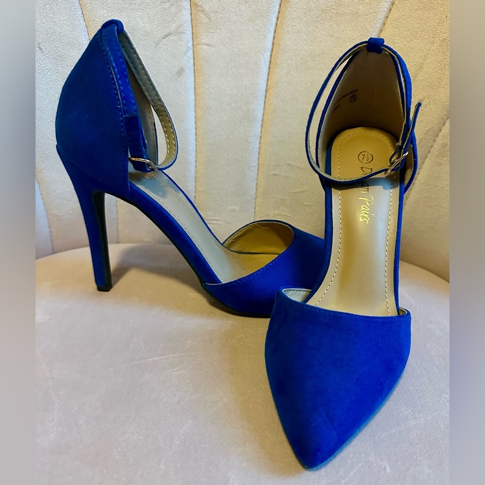 DREAM PAIRS Blue Suede Ankle-Strap Pointed-Toe Heels - NWOT